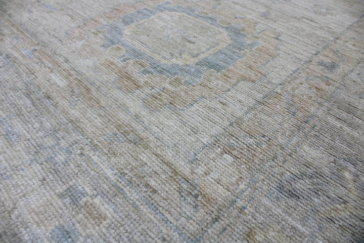 Hand Knotted Afghani Oushak Area Rug in Neutral and gray