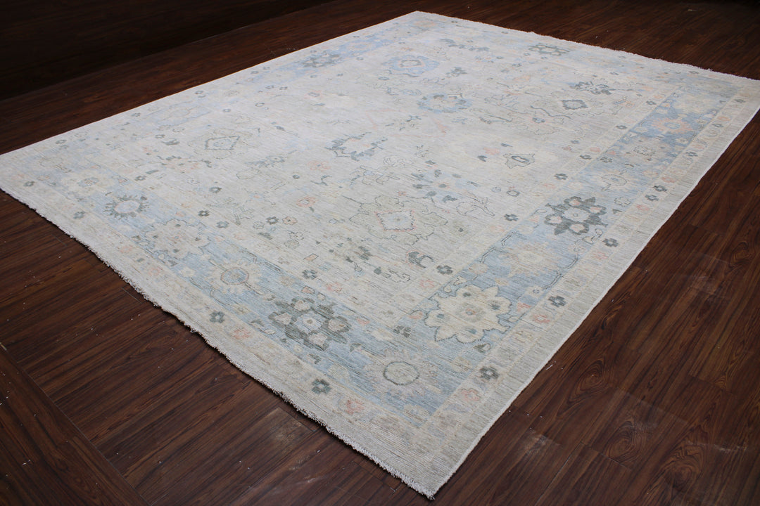 Hand Knotted Afghani Oushak Area Rug in neutral