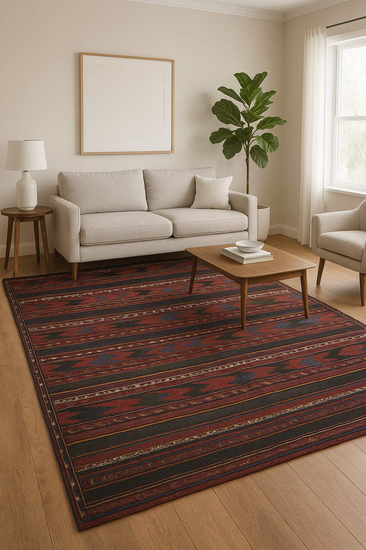 living room with a carpet culture rug