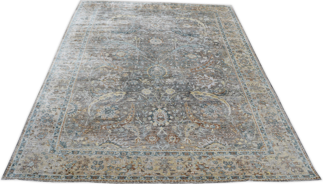 Hand Knotted Traditional Sultanabad Area Rug in gray