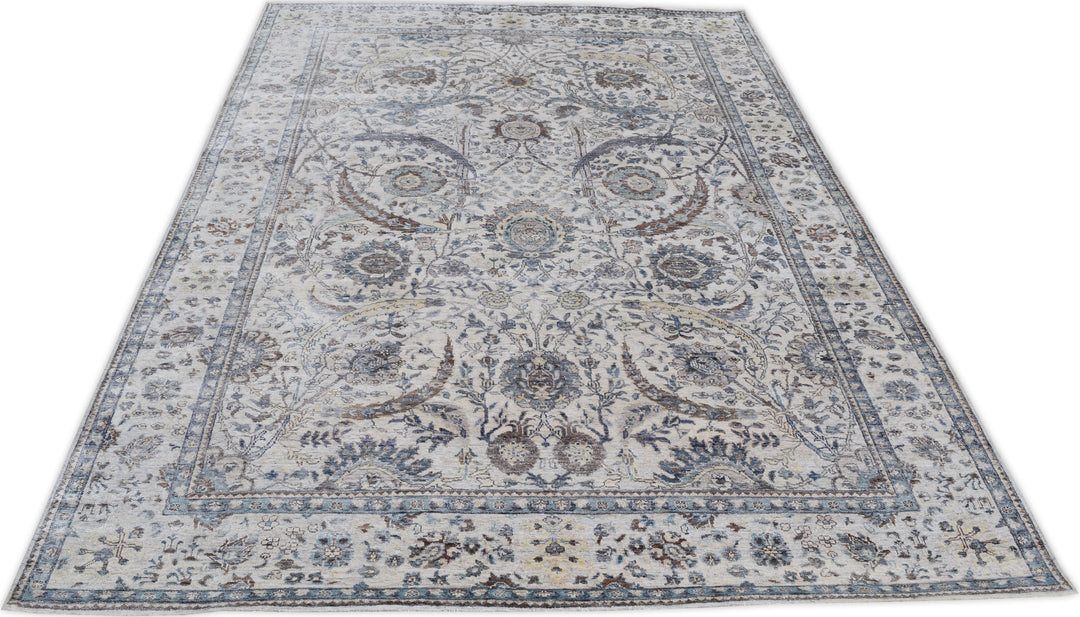 Hand Knotted Traditional Sultanabad Area Rug in gray