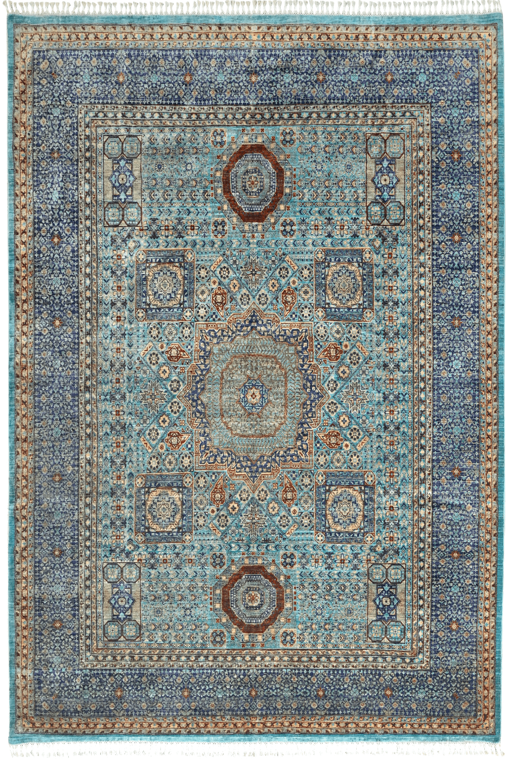 Hand Knotted Mamluk Area Rug in a Blue Color
