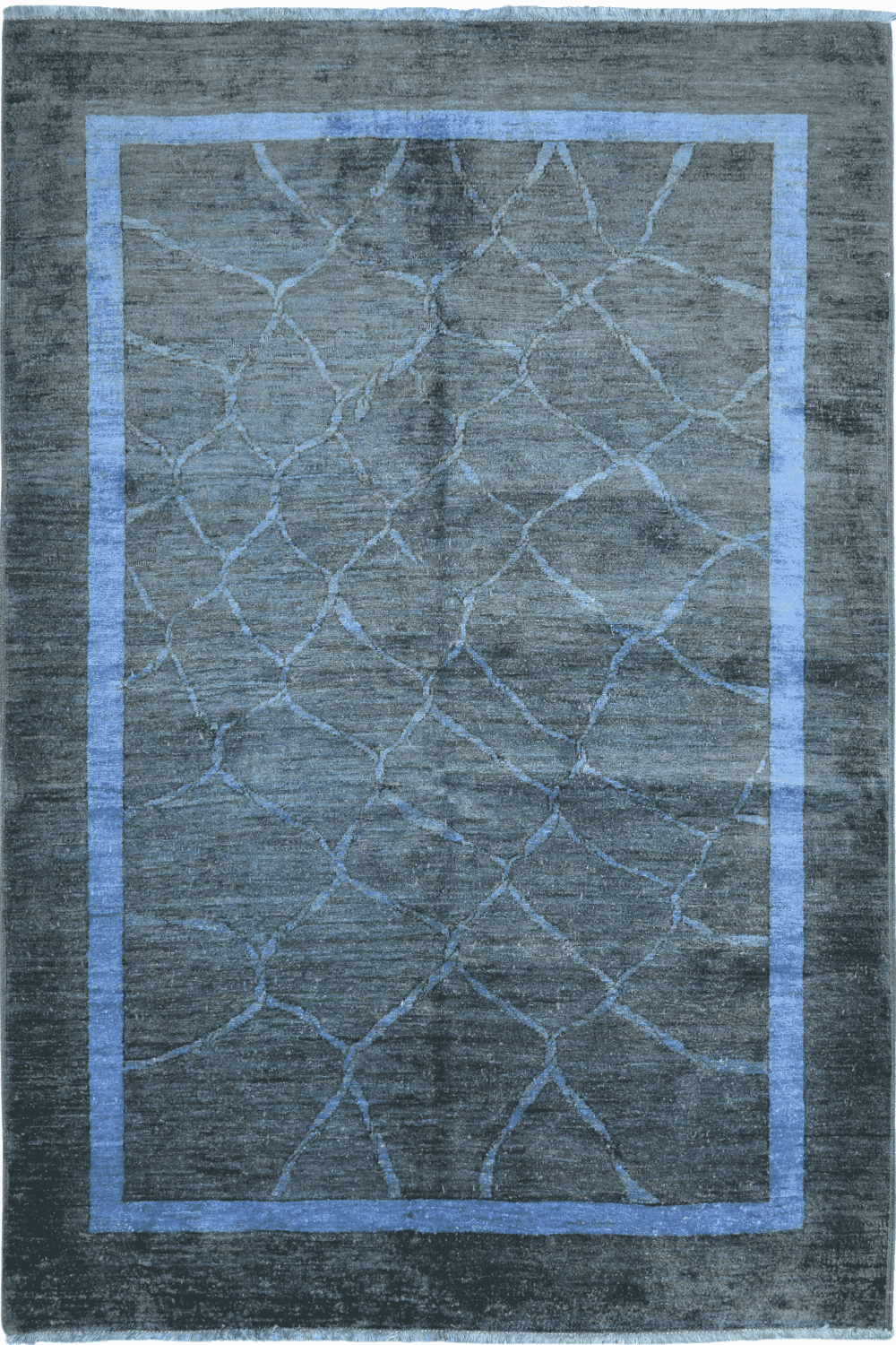 Handmade Modern Afghani Wool Rug in Blue
