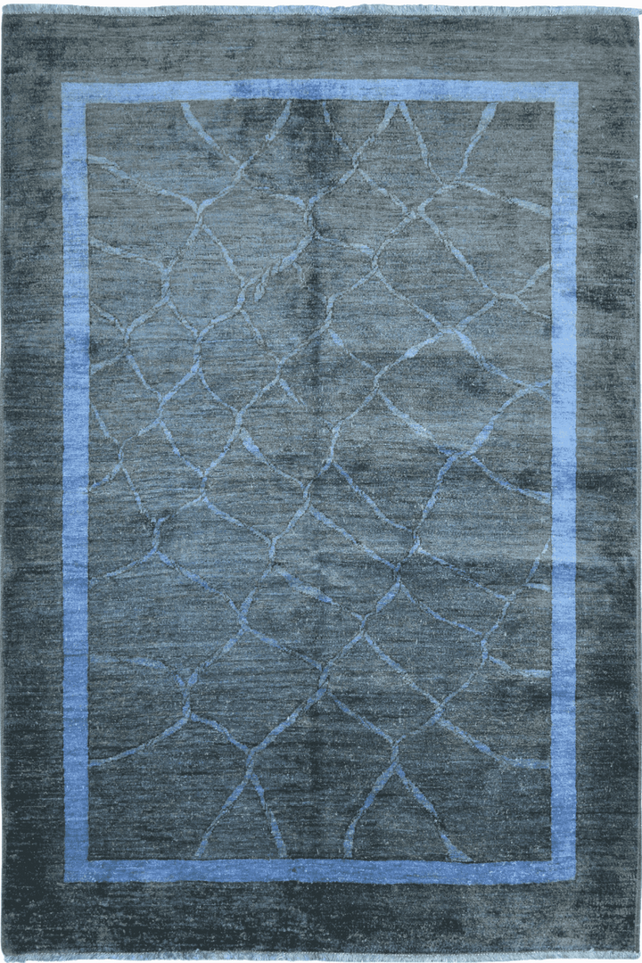 Handmade Modern Afghani Wool Rug in Blue