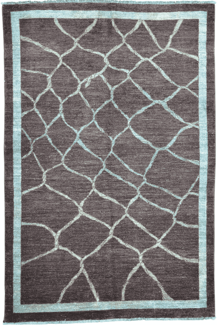 Handmade Modern Afghani Wool Rug in Blue
