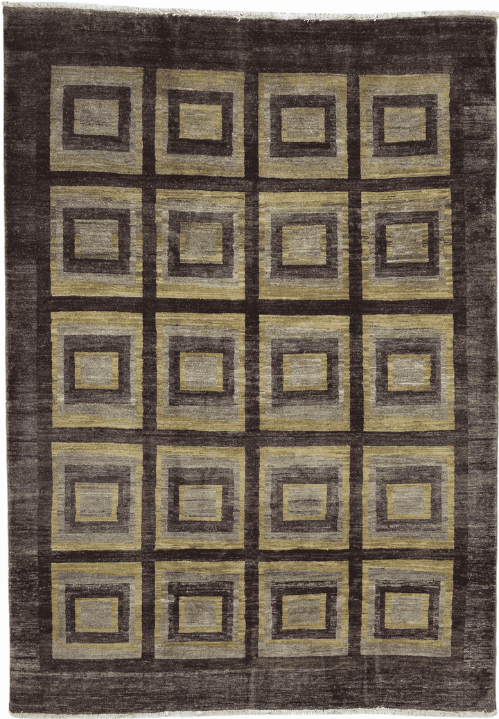 Handmade Modern Afghani Wool Rug in Brown