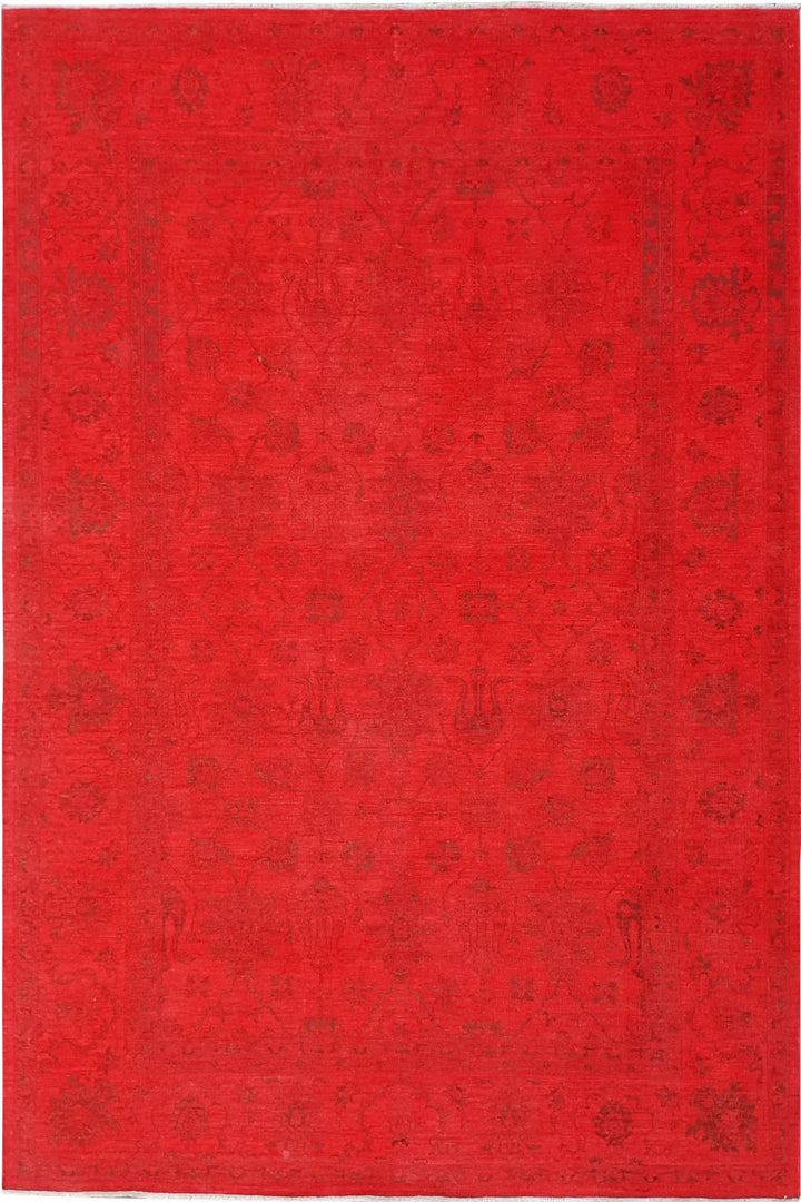 Hand Knotted Overdyed Area Rug in red 