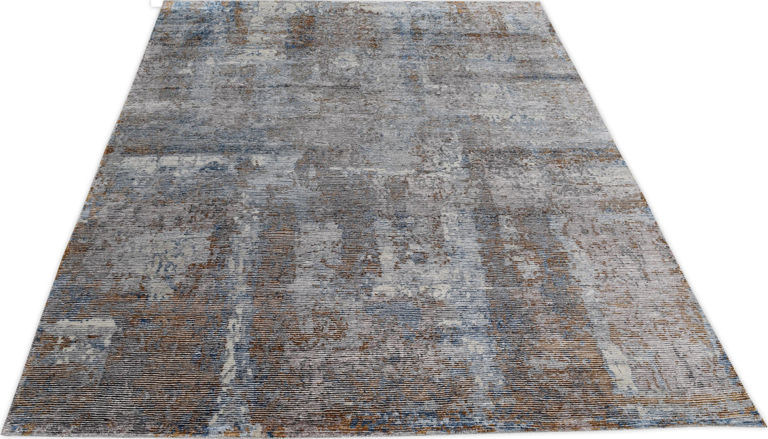 Hand Knotted Modern Area Rug In Blue Color