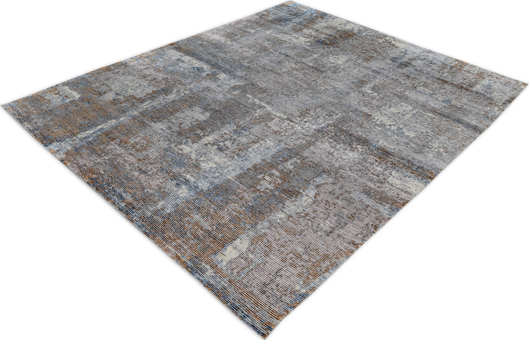 Hand Knotted Modern Area Rug In Blue Color