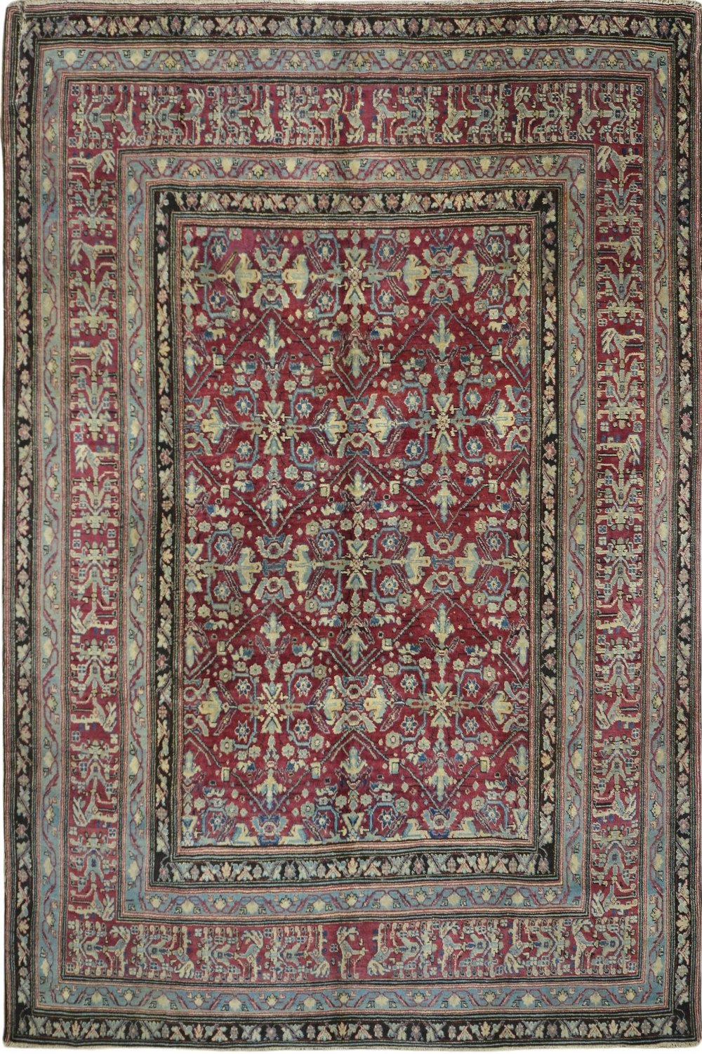 Hand Tufted Indian Antique Agra Rug in red 