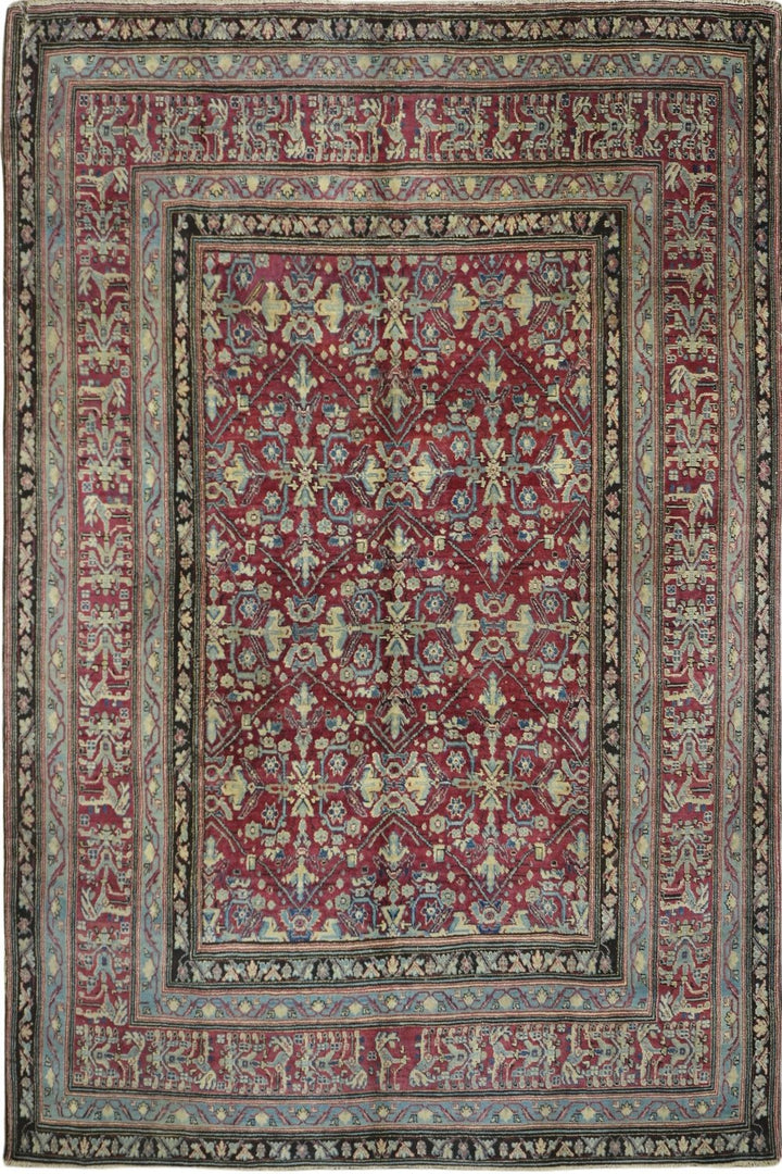 Hand Tufted Indian Antique Agra Rug in red 