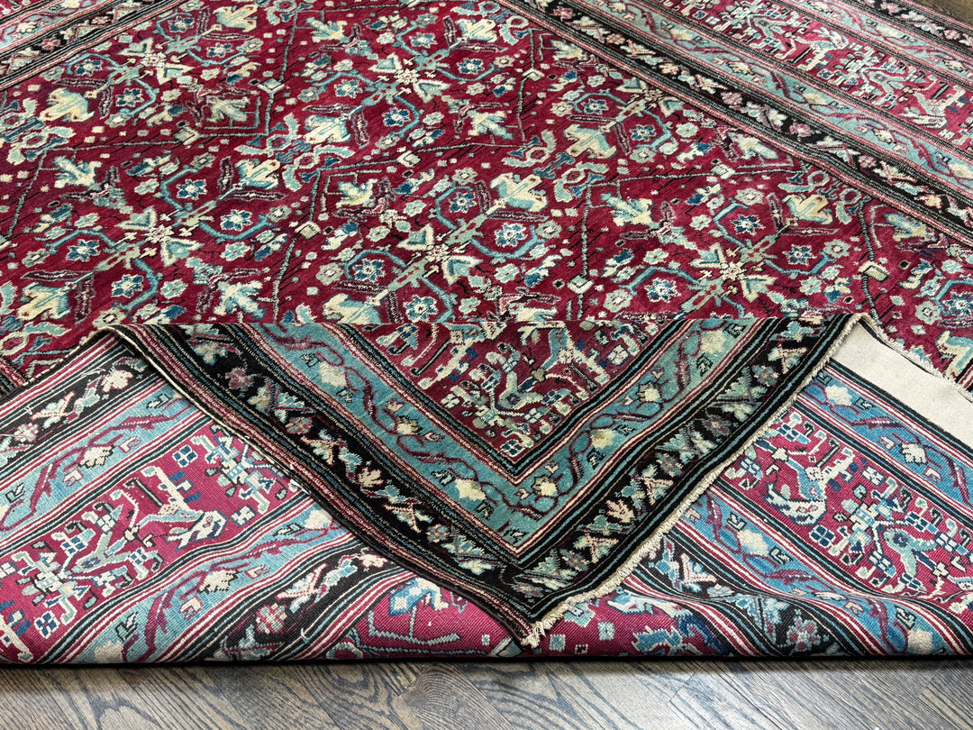 Hand Tufted Indian Antique Agra Rug in red 