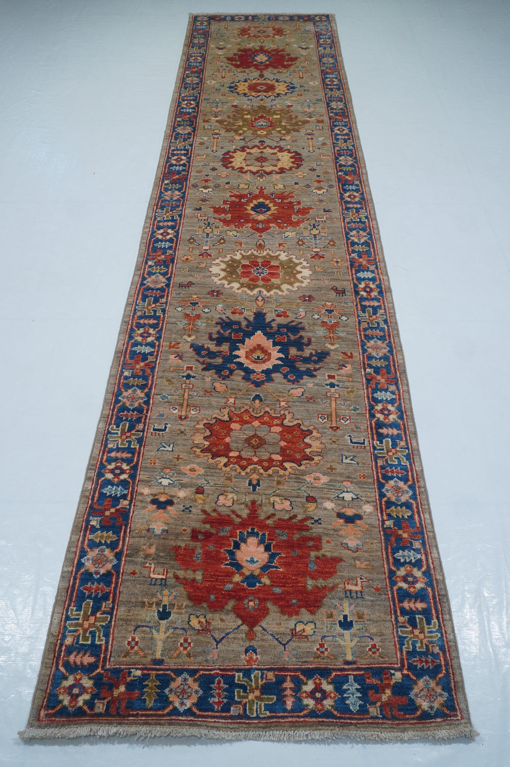 Hand Knotted Afghani Fine Aryana Rectangle Runner in beige 