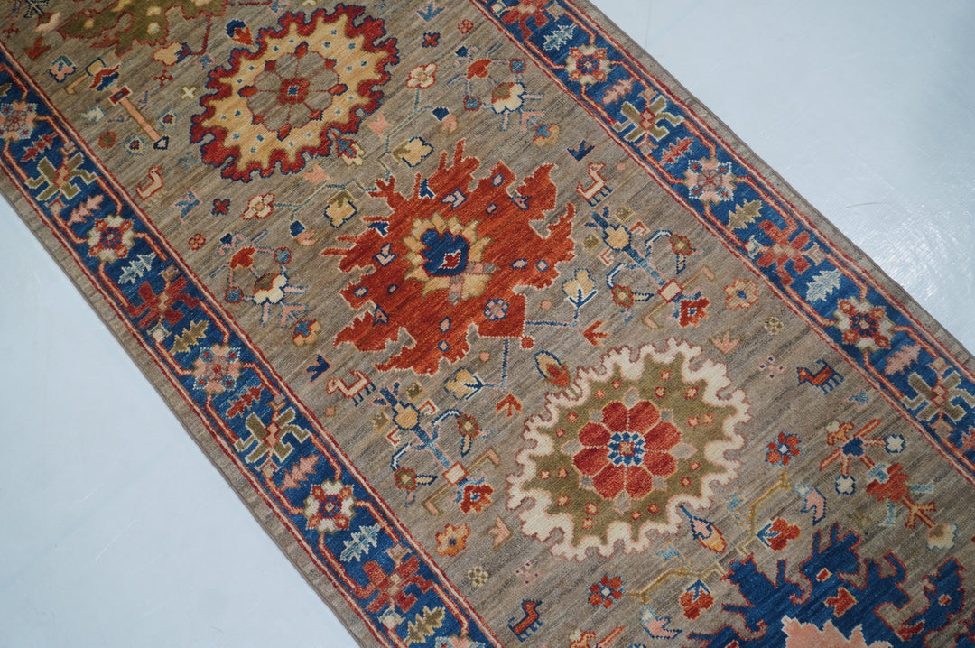 Hand Knotted Afghani Fine Aryana Rectangle Runner in beige 