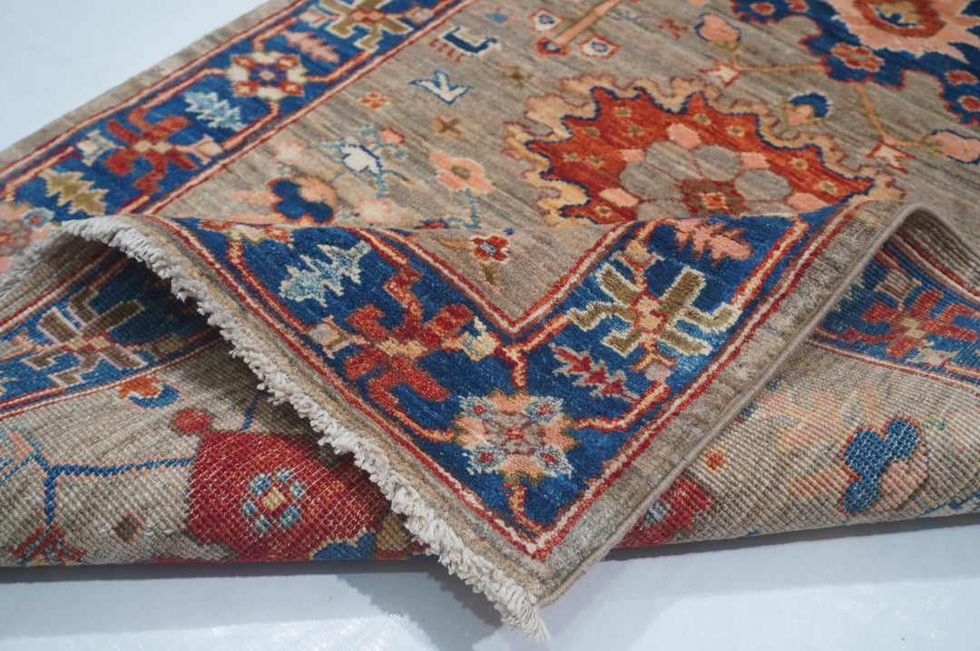 Hand Knotted Afghani Fine Aryana Rectangle Runner in beige 