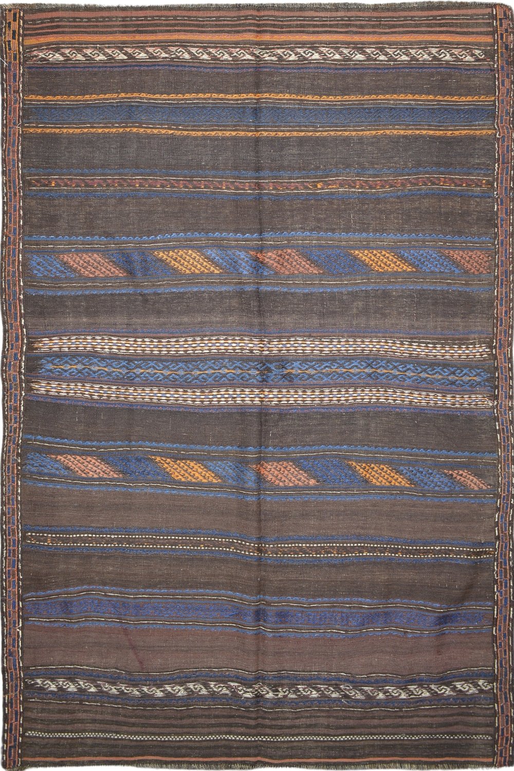 Afghani Old Kilim Rug in brown