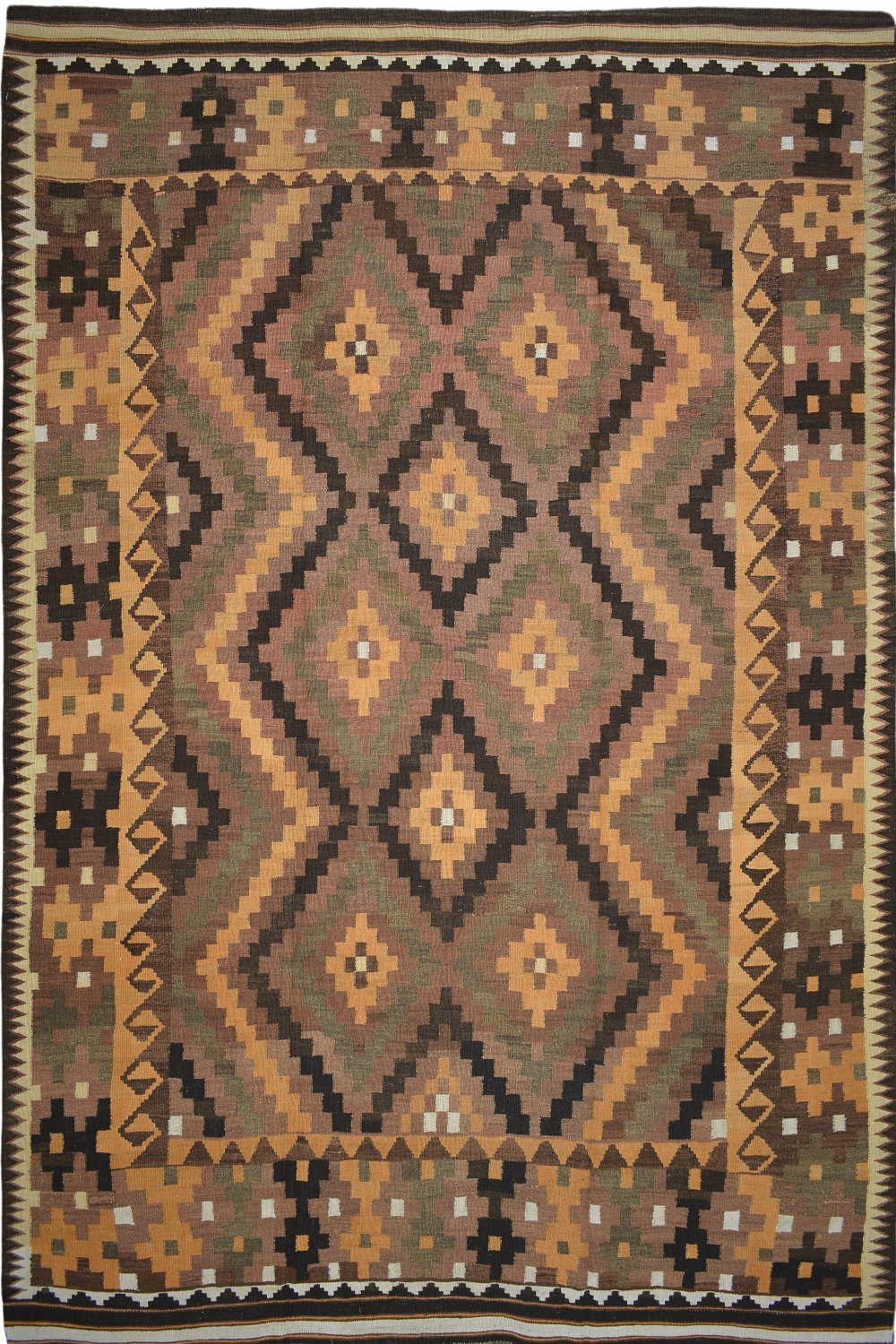 Afghani Old Antique Kilim Rug in Brown