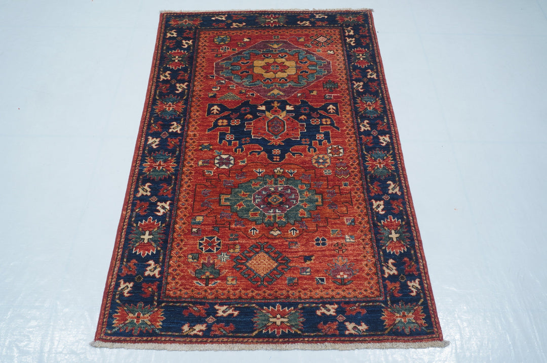 Hand Knotted Afghani Fine Aryana Area Rug in red 