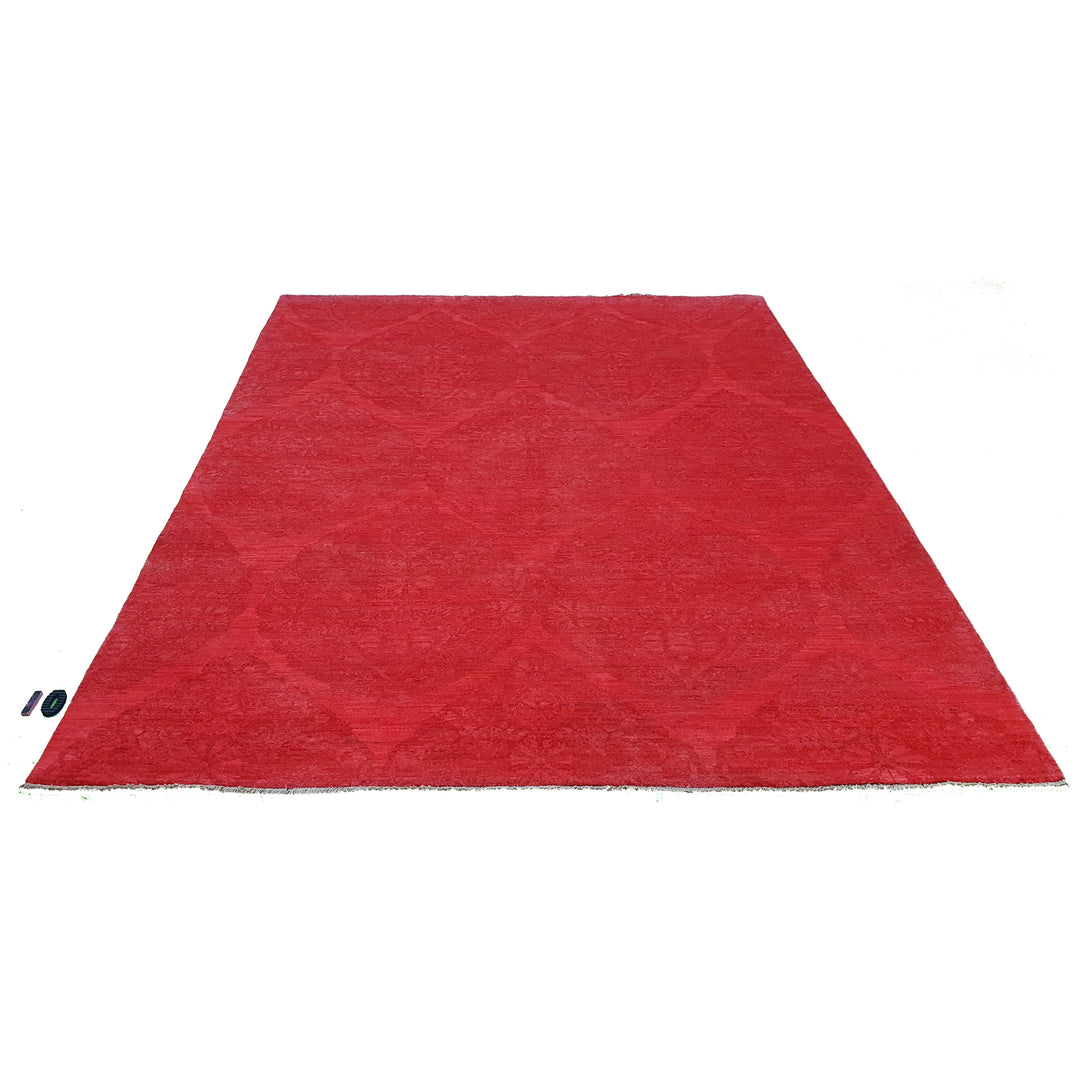 Hand Knotted Overdyed Area Rug in Red