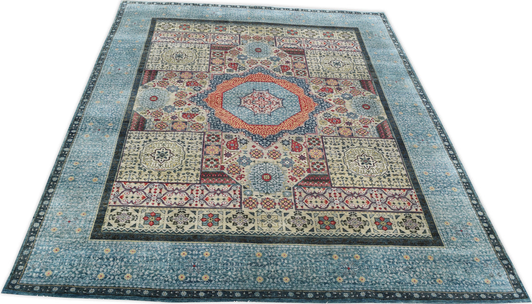 Hand Knotted Mamluk Area Rug in Blue Color