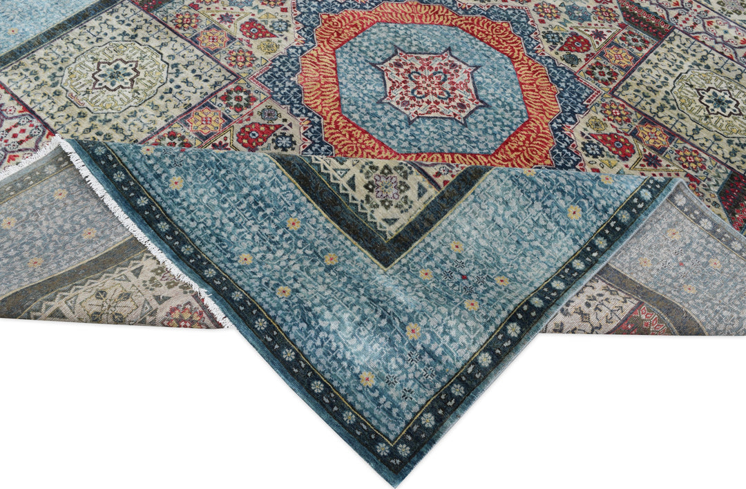 Hand Knotted Mamluk Area Rug in Blue Color