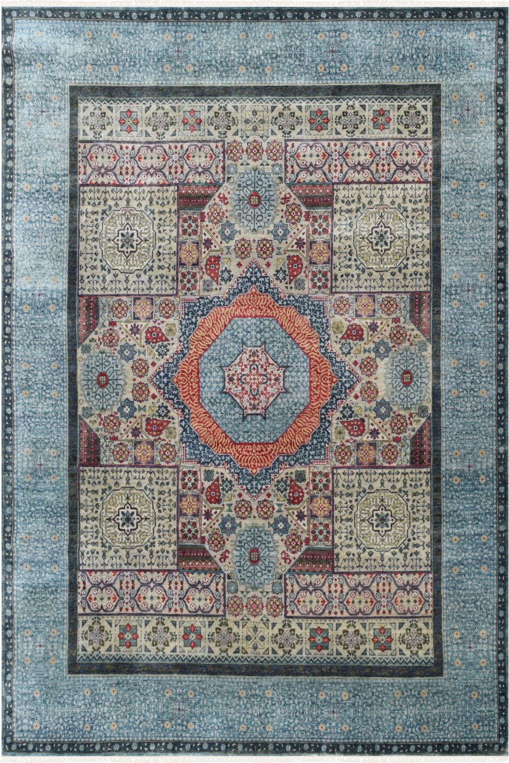 Hand Knotted Mamluk Area Rug in Blue Color