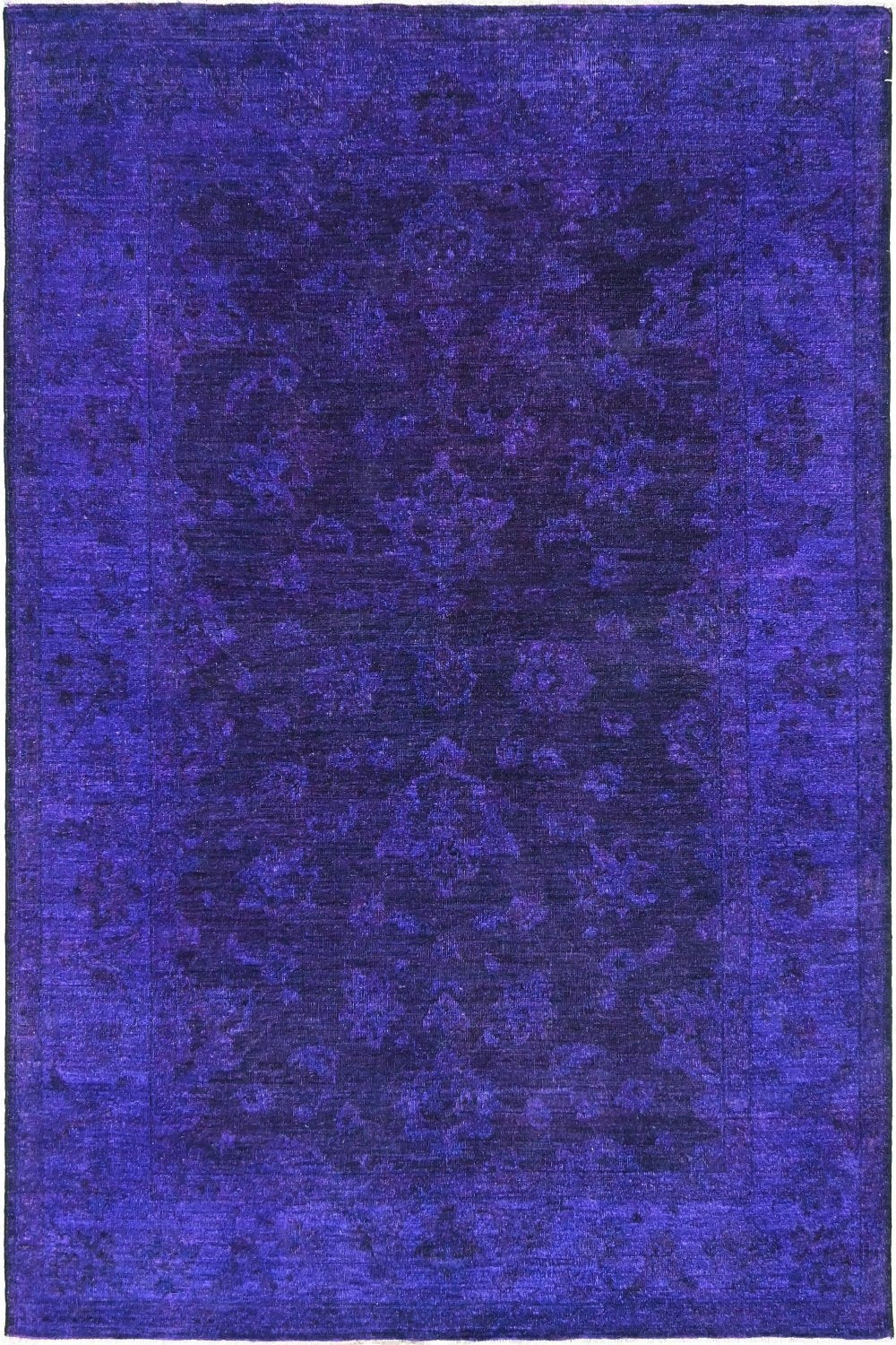 Hand Knotted Overdyed Area Rug in Purple 