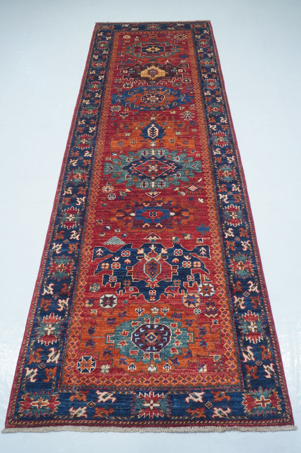 Hand Knotted Afghani Fine Aryana Rectangle Runner in Red