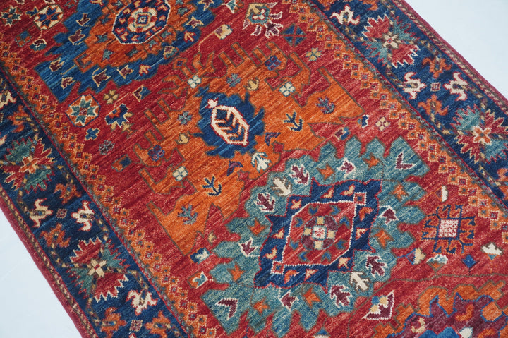 Hand Knotted Afghani Fine Aryana Rectangle Runner in Red