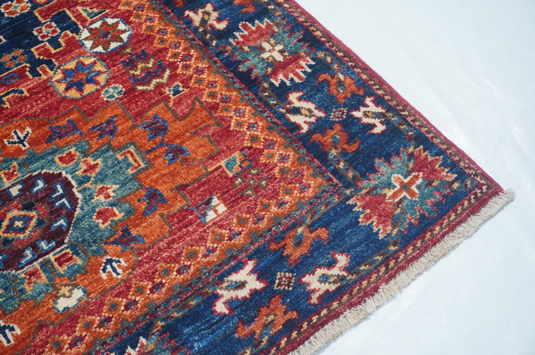 Hand Knotted Afghani Fine Aryana Rectangle Runner in Red