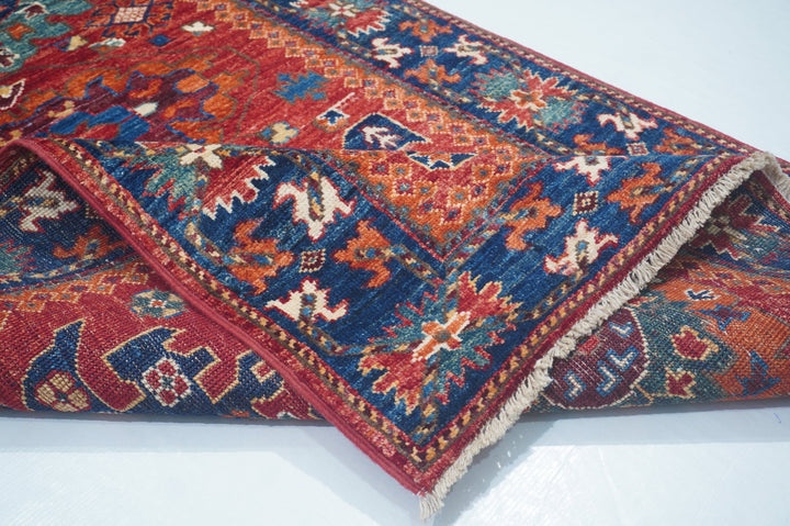 Hand Knotted Afghani Fine Aryana Rectangle Runner in Red