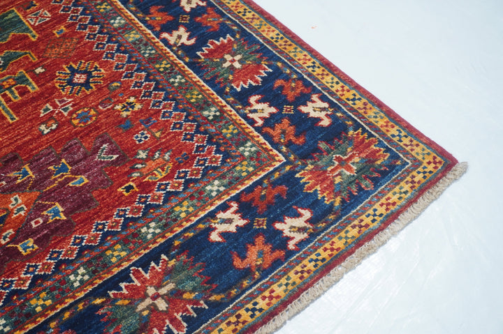 Hand Knotted Afghani Fine Aryana Area Rug in red