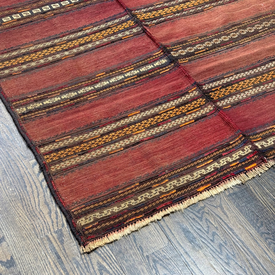 Afghani Hand Knotted Wool Kilim Rug in Red