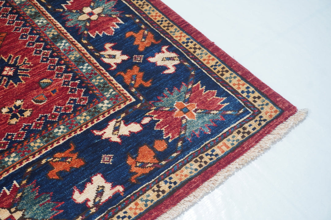 Hand Knotted Afghani Fine Aryana Area Rug in red 