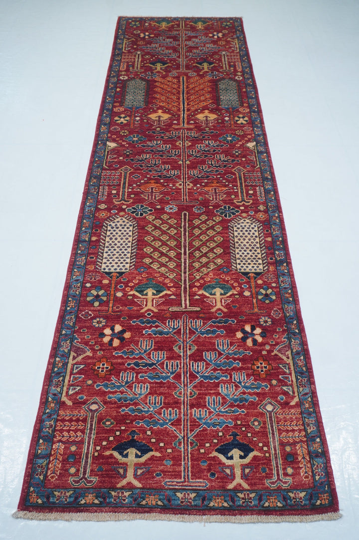 Hand Knotted Afghani Fine Aryana Rectangle Runner in red