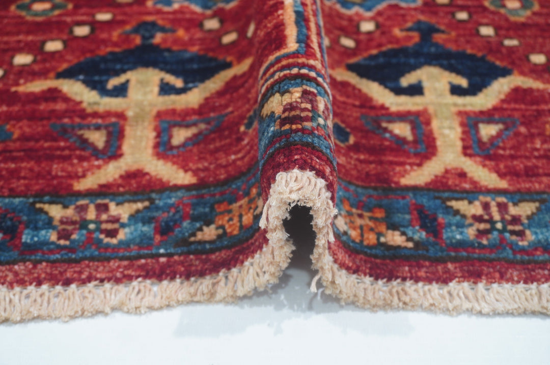 Hand Knotted Afghani Fine Aryana Rectangle Runner in red