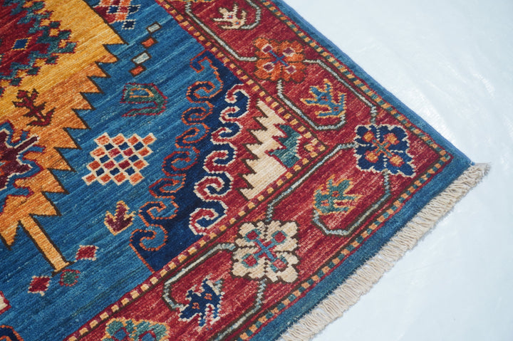 Hand Knotted Afghani Fine Aryana Rectangle Runner in blue