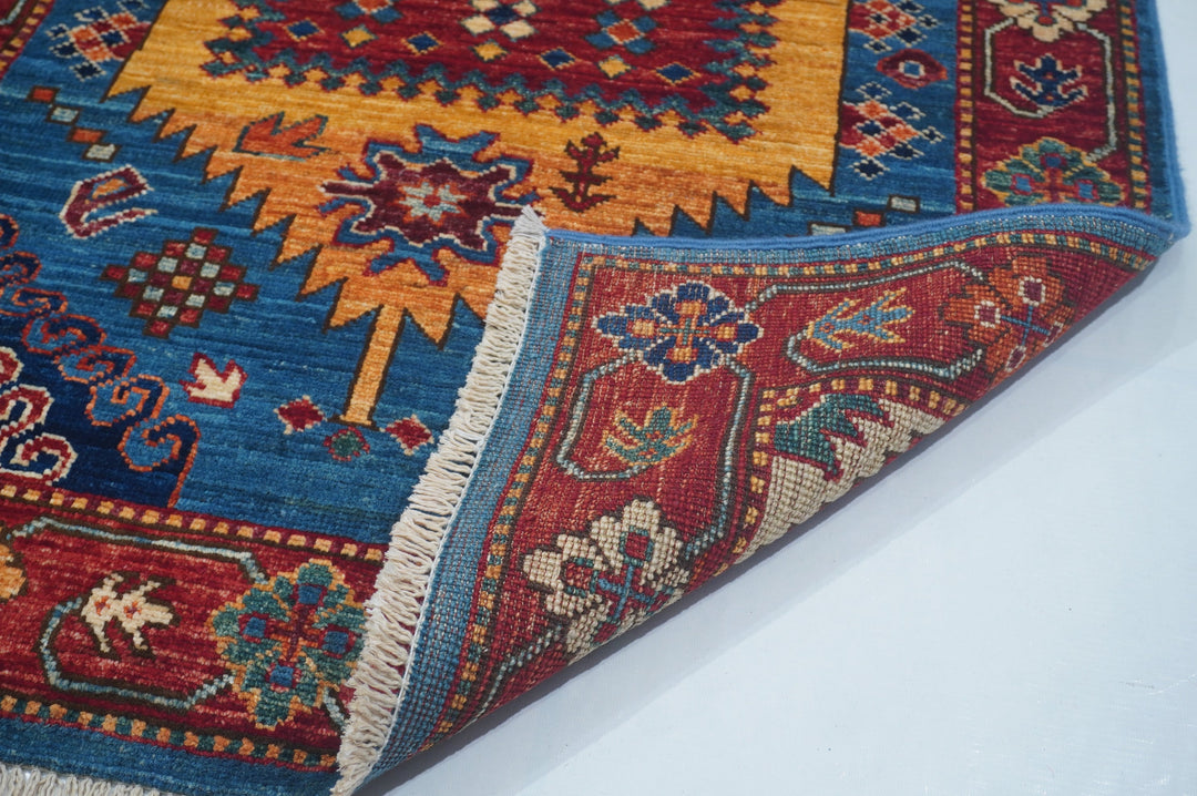 Hand Knotted Afghani Fine Aryana Rectangle Runner in blue