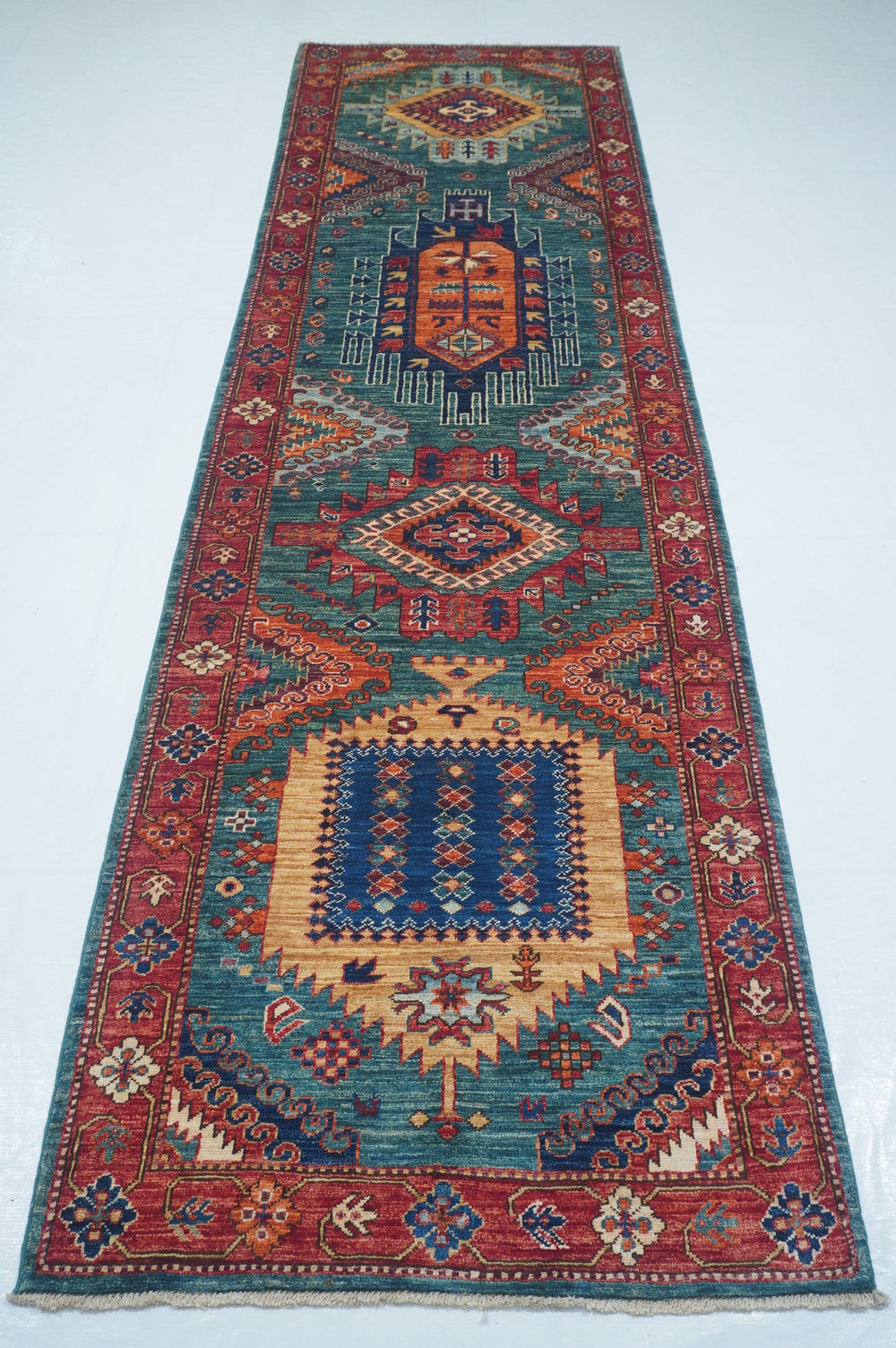 Hand Knotted Afghani Fine Aryana Rectangle Runner in Blue 