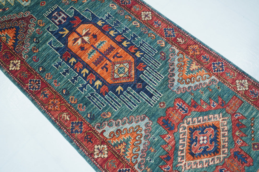 Hand Knotted Afghani Fine Aryana Rectangle Runner in Blue 