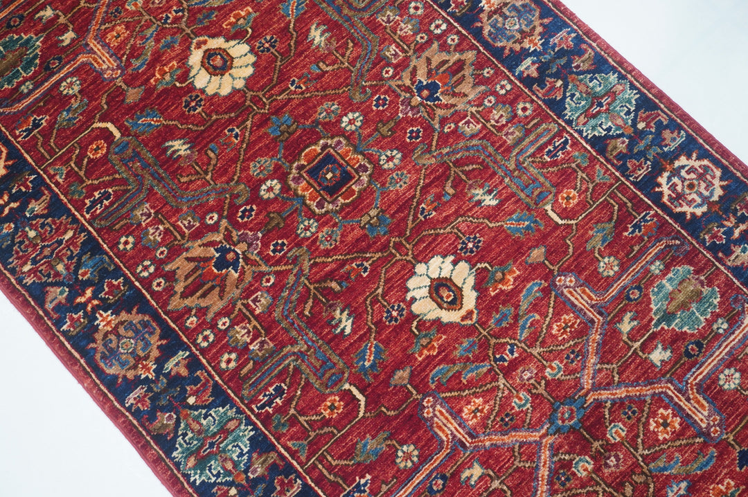 Hand Knotted Afghani Fine Aryana Rectangle Runner in Red 