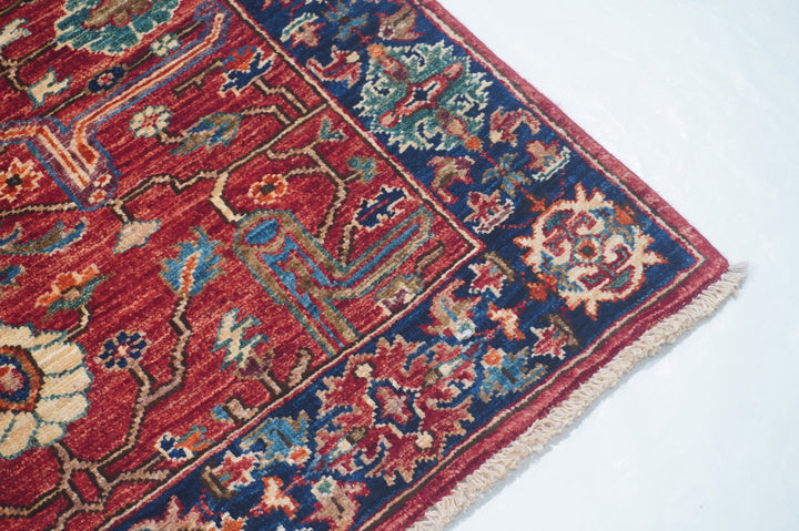 Hand Knotted Afghani Fine Aryana Rectangle Runner in Red 