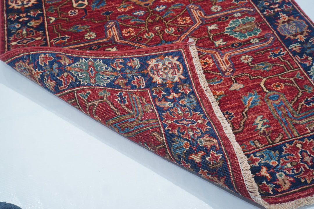 Hand Knotted Afghani Fine Aryana Rectangle Runner in Red 