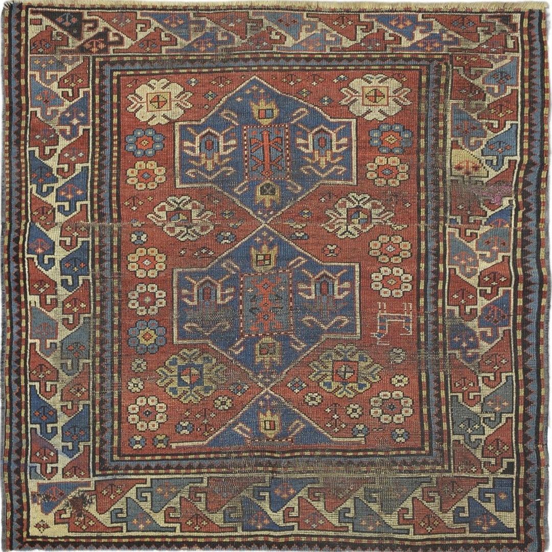 Antique Antique Caucasian Square Kazak Rug