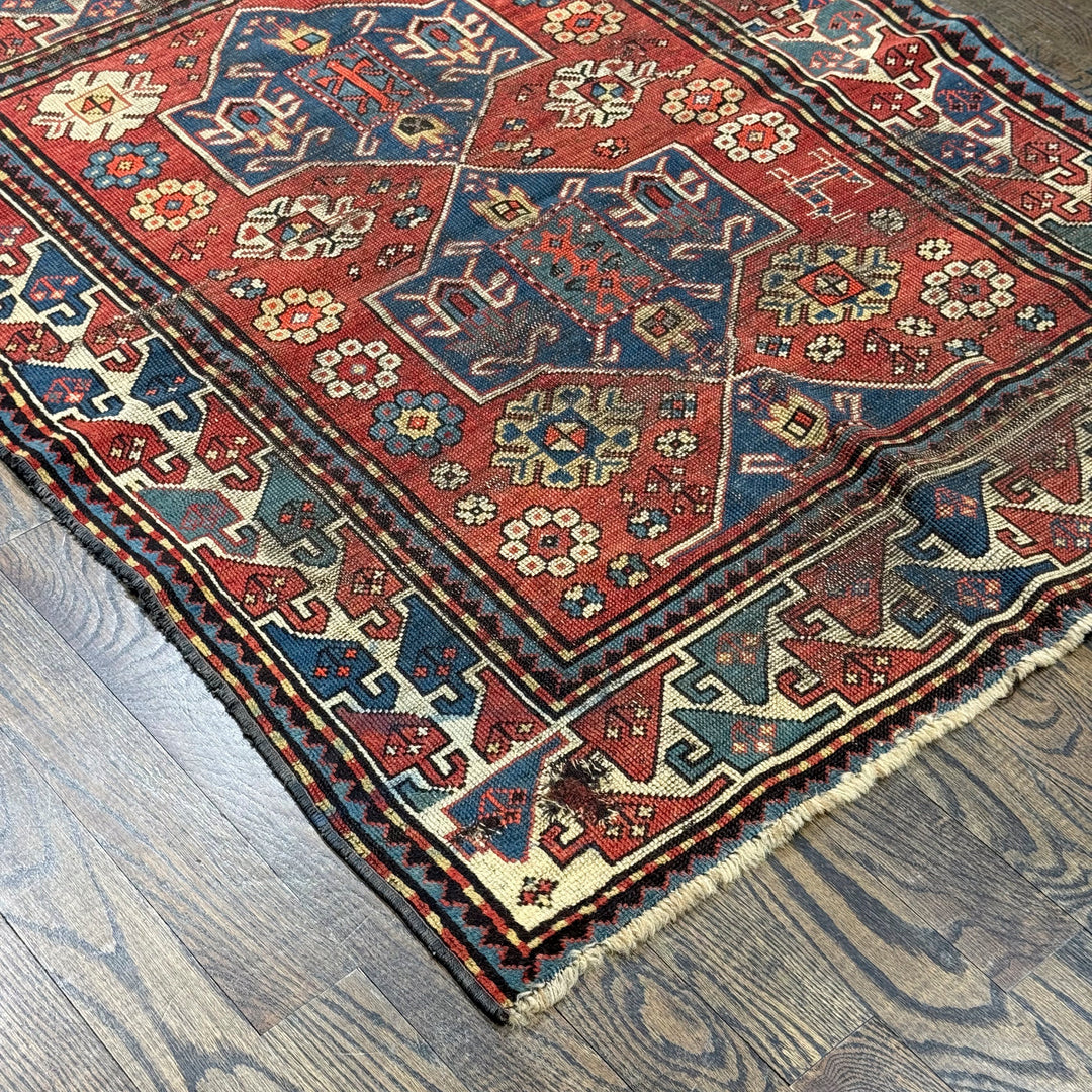 Antique Antique Caucasian Square Kazak Rug