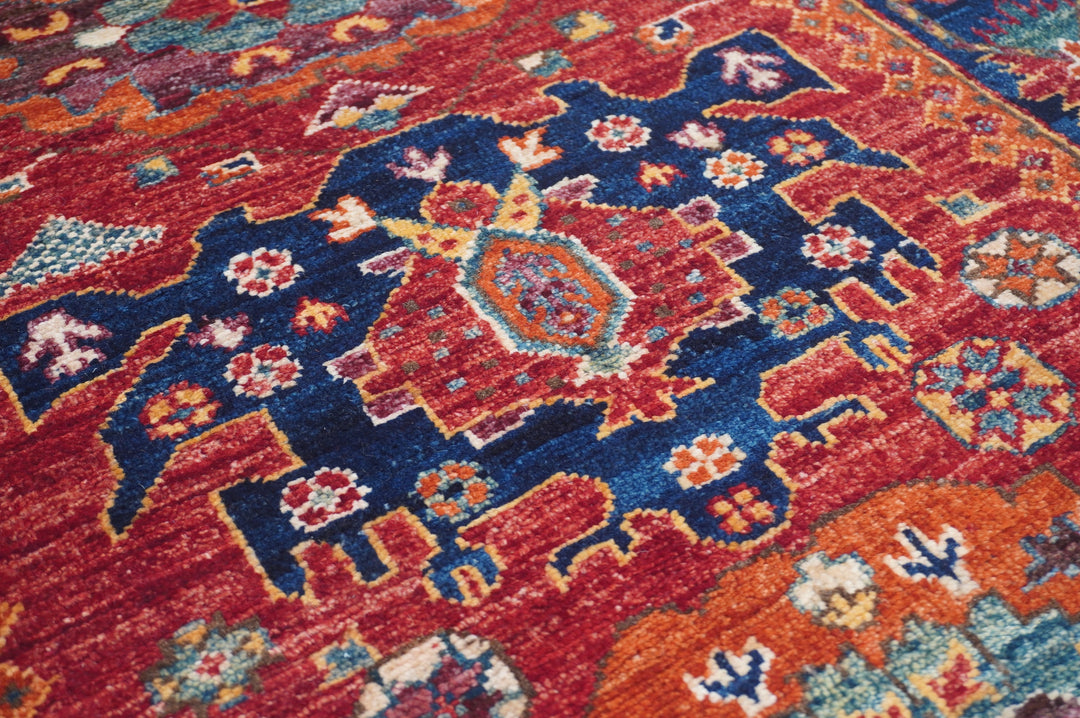 Hand Knotted Afghani Fine Aryana Rectangle Runner in red 