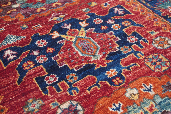 Hand Knotted Afghani Fine Aryana Rectangle Runner in red 