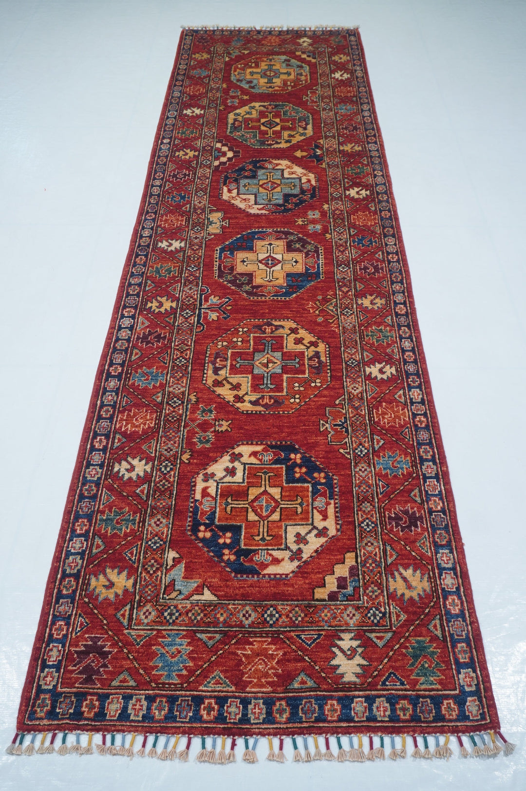 Hand Knotted Afghani Ersari Runner in red 