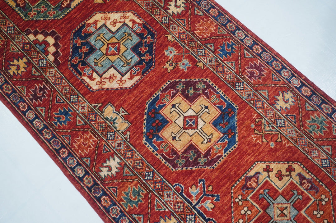 Hand Knotted Afghani Ersari Runner in red 