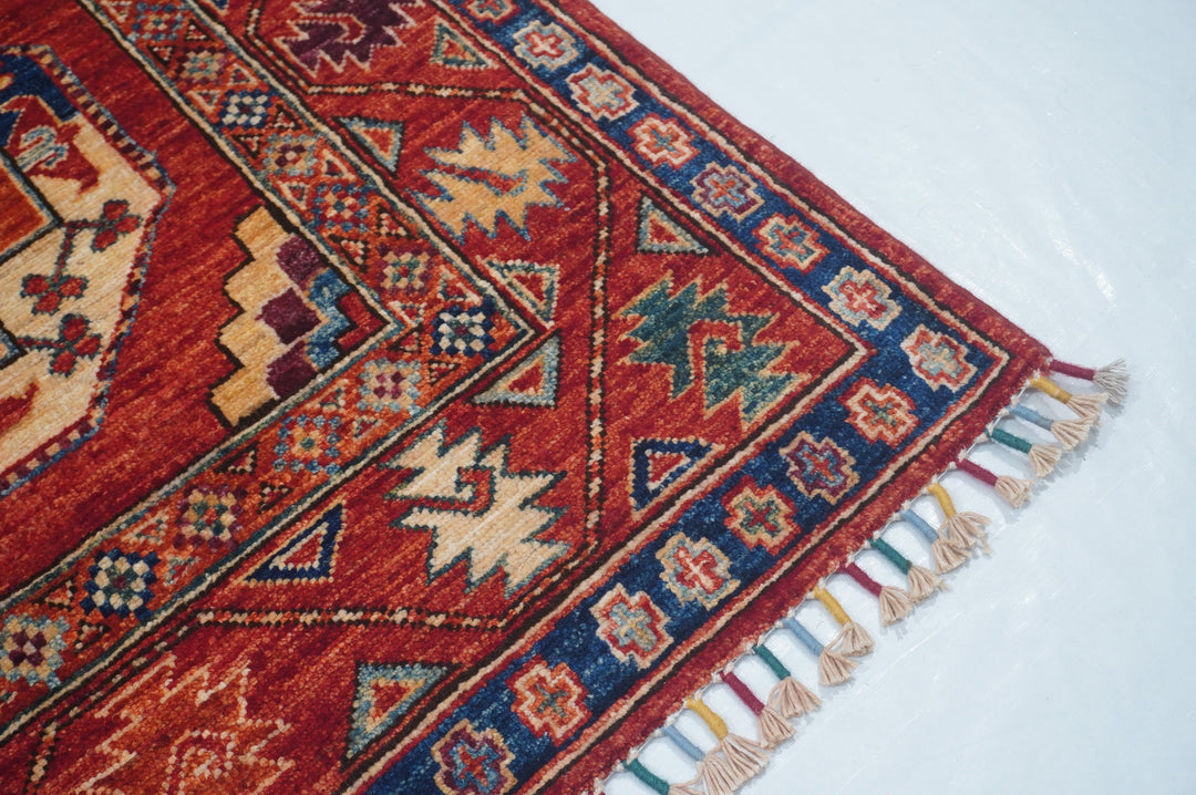 Hand Knotted Afghani Ersari Runner in red 